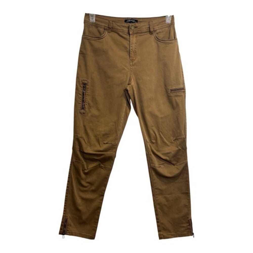 Charlie B Sz 6 Camel Stretch Ankle Cargo Pants Moto Detail Zip Hem High Rise